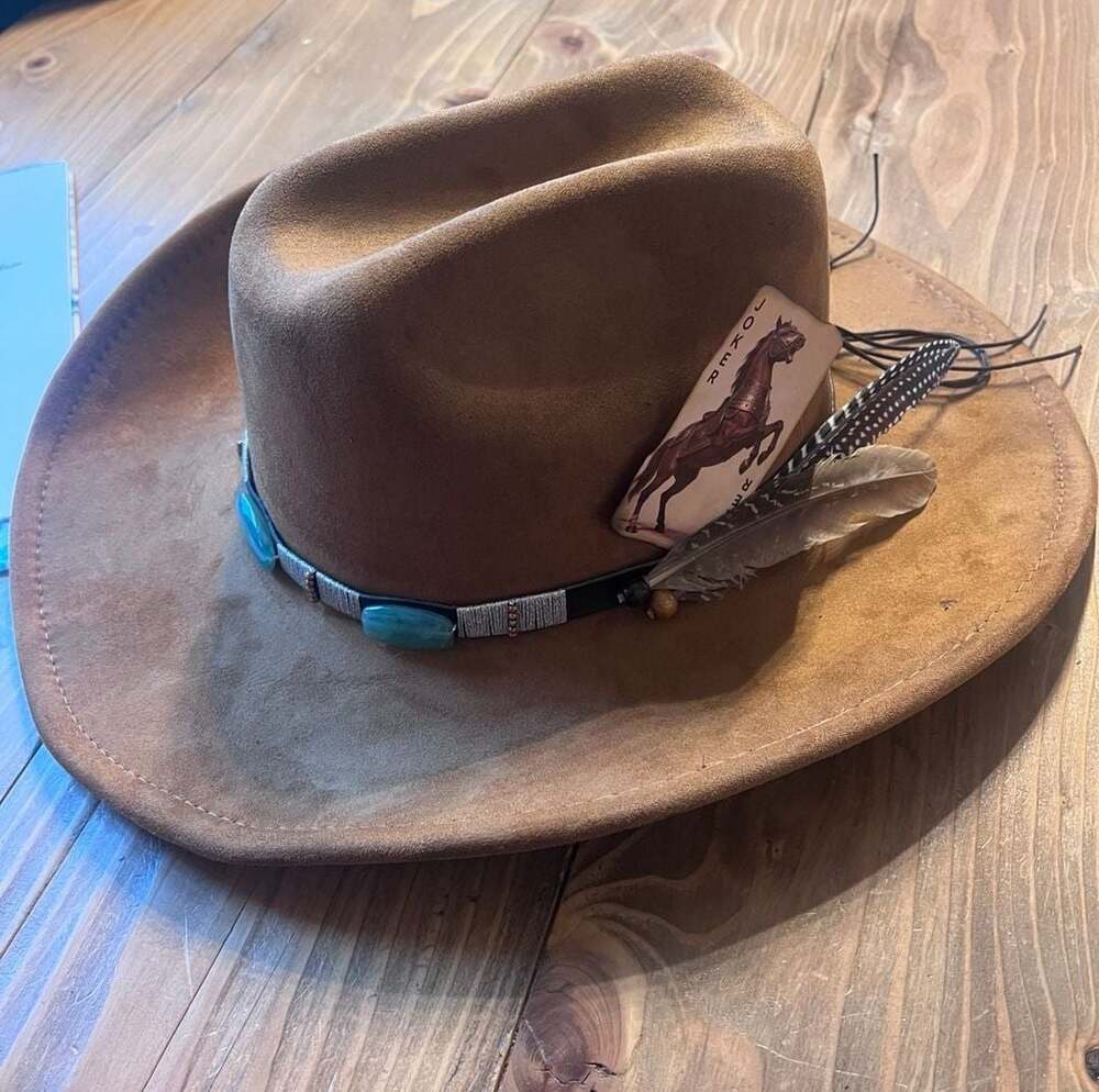Western Cowboy Hat Brown Suede  Feathers Concho Band